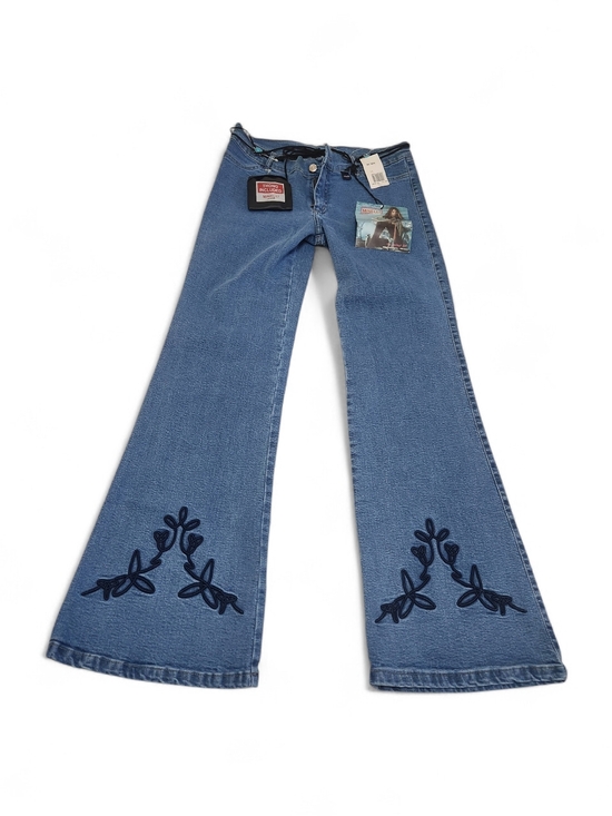 Minelli Denim - Vtg 90s Y2K Minelli Flare Stretch Jeans W/ THONG 11 Low Rise Blue Retro-RARE